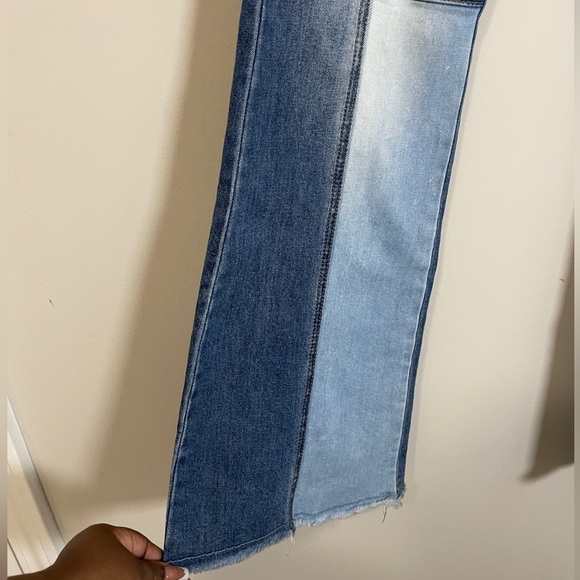 Madden NYC Womens Jeans Size 9 Blue Flare Leg Patchwork Frayed High Rise Denim - Picture 3 of 10